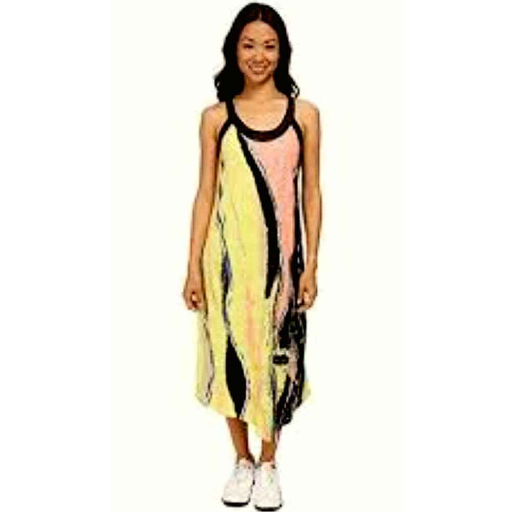 Jamie Sadock Women's Yellow/Multicolor Sleeveless Midi Length Dress Size Medium
